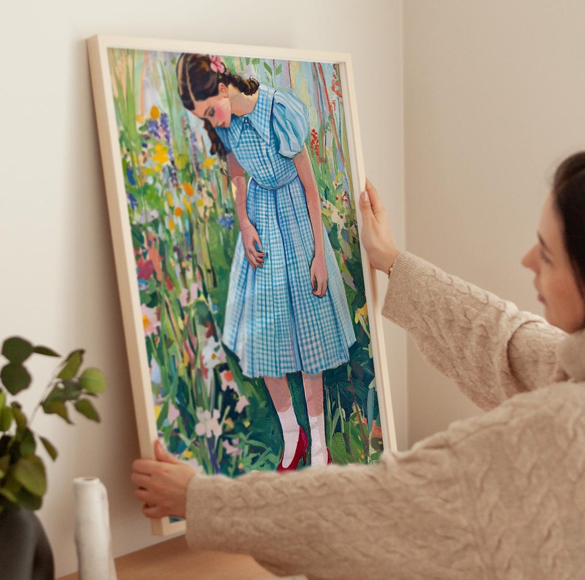 Red Slippers Art Print Trendy Movie Poster Girl Red Shoes Print Retro Home Decor Floral Forest Print Instant Pastel Painting - Image 3