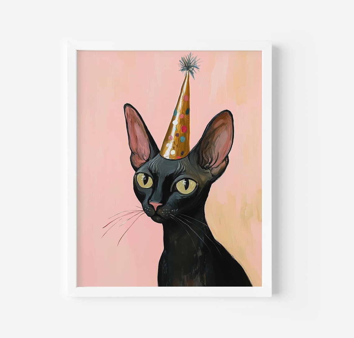Black Sphynx Cat Drawing Art Print, Minimal Decor