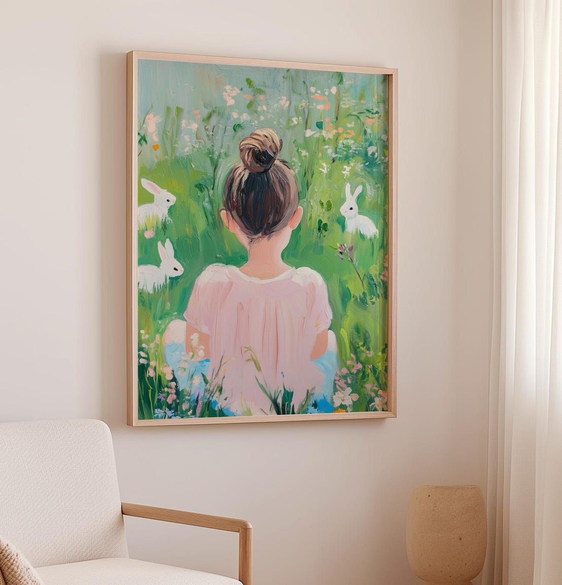 Toddler Girl Print Girls Room Art Oil Painting Girl With Bunnies Girl Nursery Artwork Spring Wall Art Easter Wall Decor - Image 2