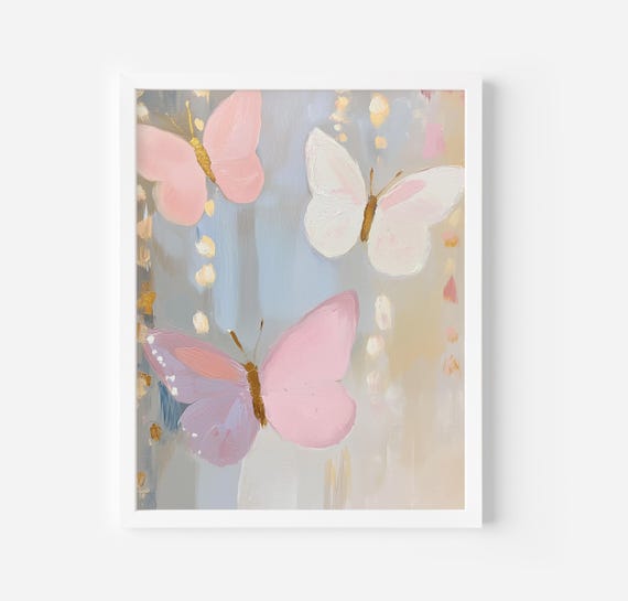 Pastel Butterfly Painting Insect Art Print Girly Wall Decor Colorful Animal Print Kids Room Pastel Painting