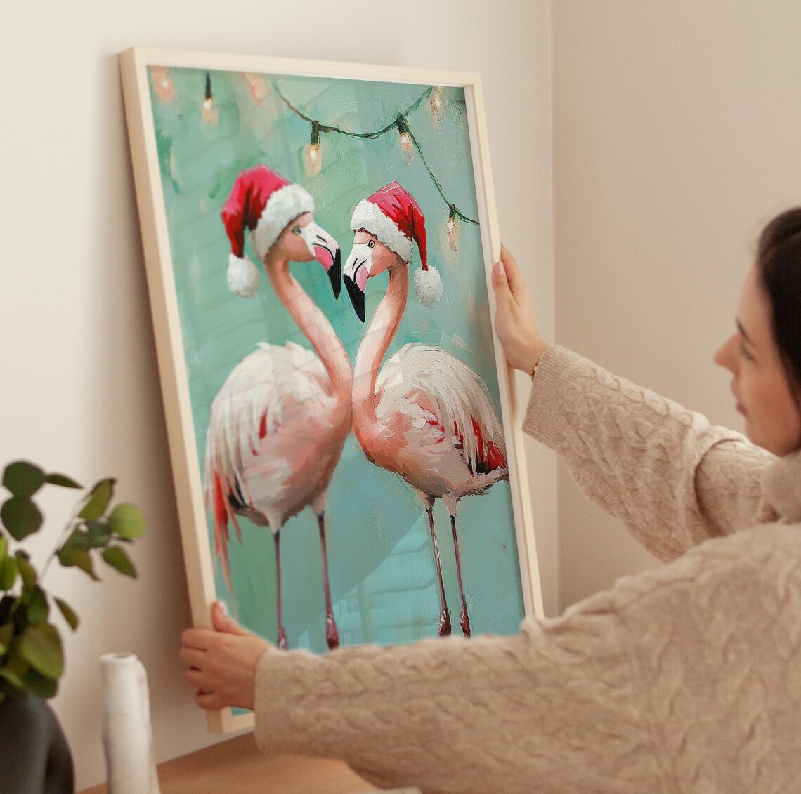 Christmas Flamingo Art Print, Tropical Holiday Bird - Image 3