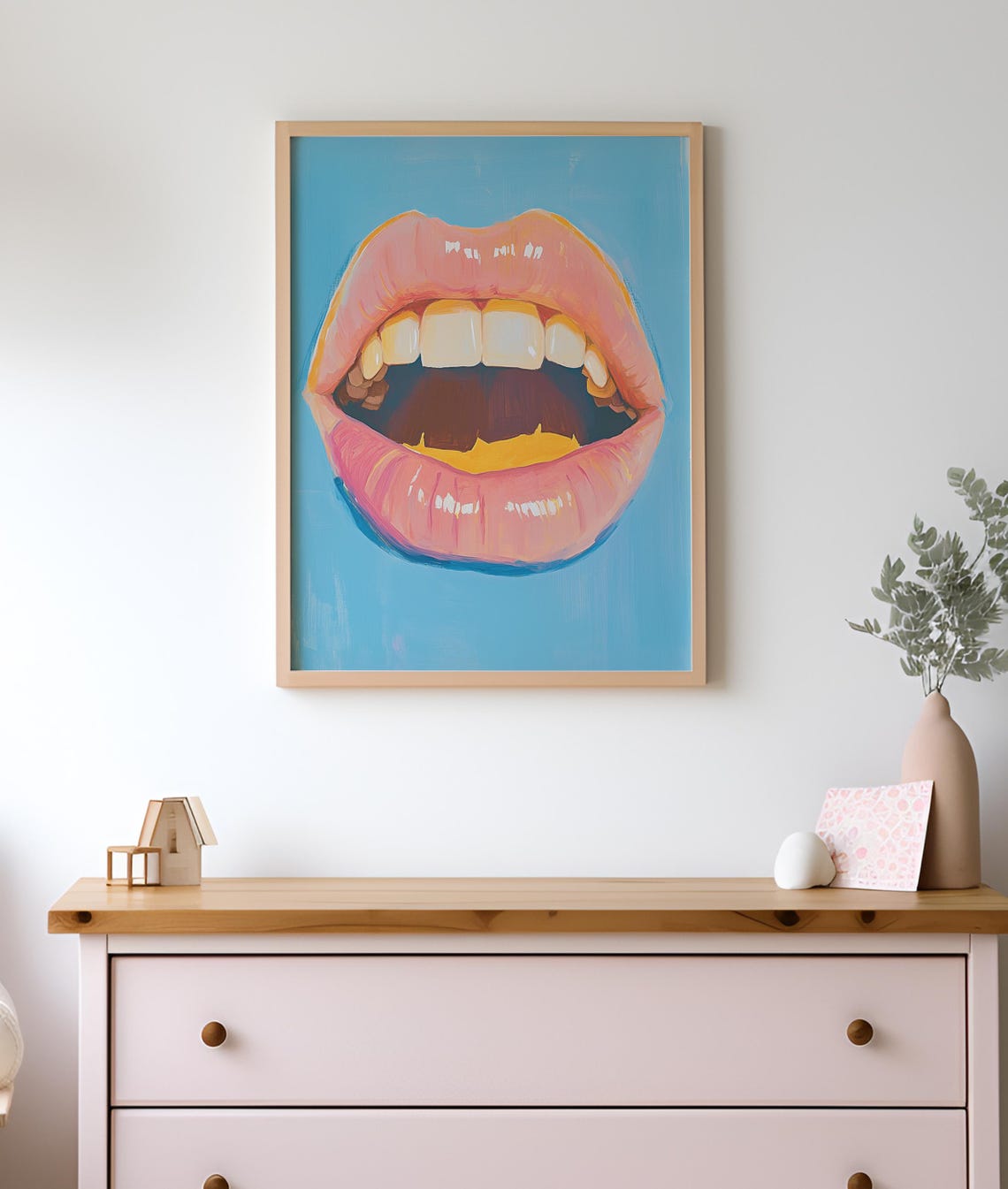 Glossy Pink Lips Open Mouth Retro Pop Art Style Vibrant Beauty Poster - Image 4