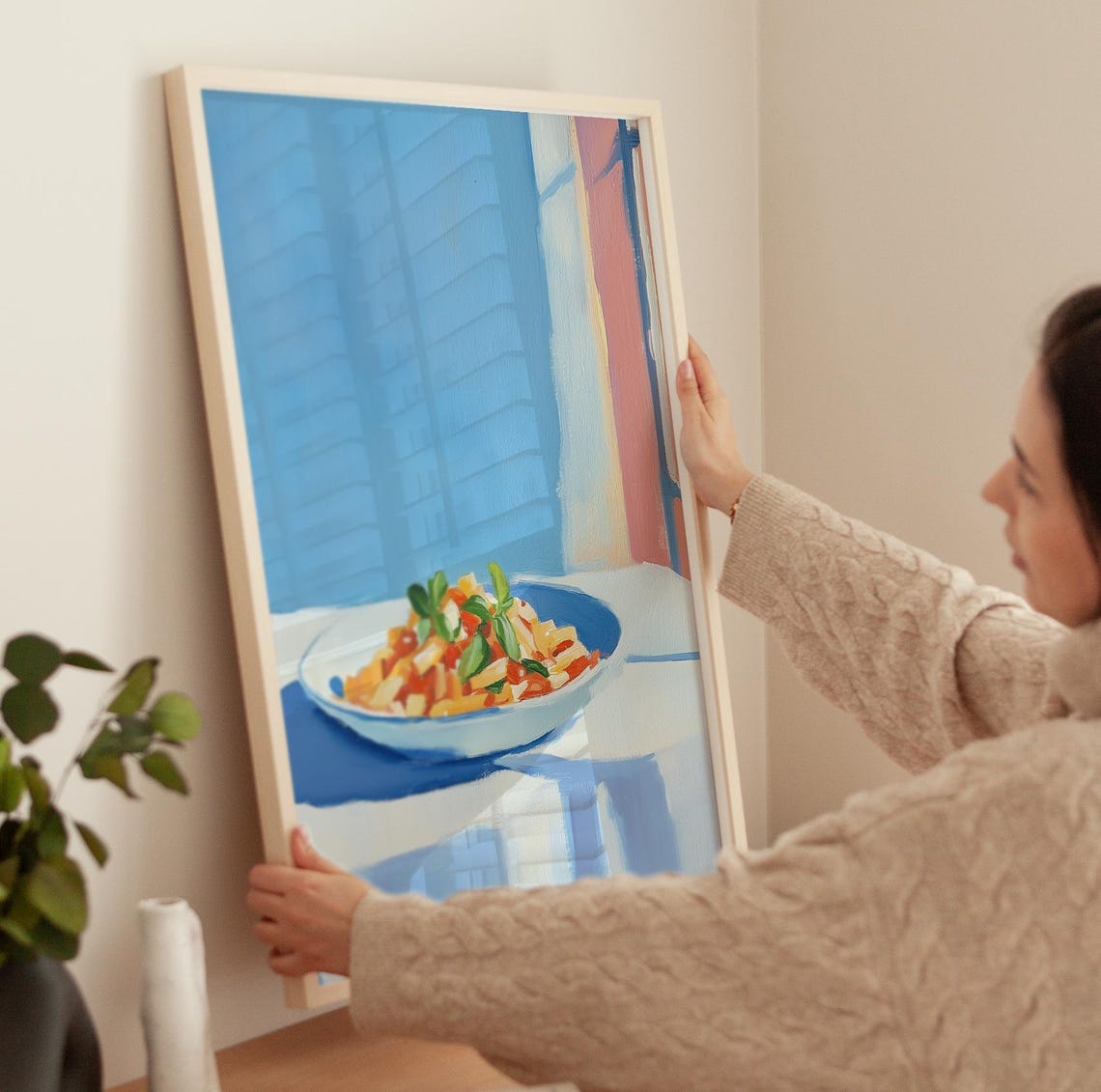 Pasta Plate with Tomato and Basil by Sunlit Window Food Lover Poster - Image 3