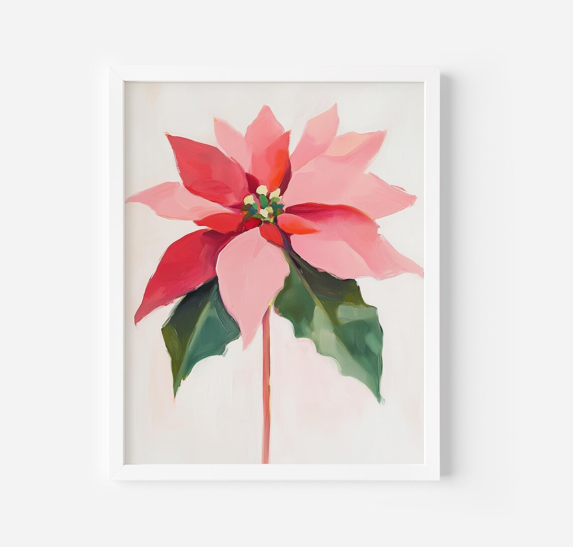 Christmas Poinsettia Art Print, Winter Botanical Decor