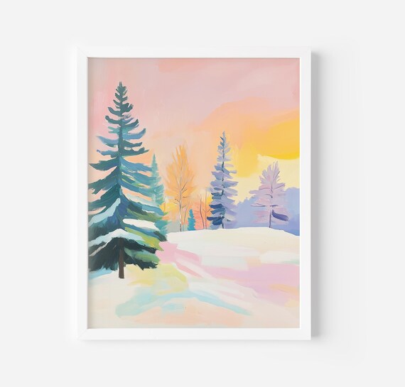 Serene Pastel Winter Pine Forest At Sunset Snowy Landscape Poster