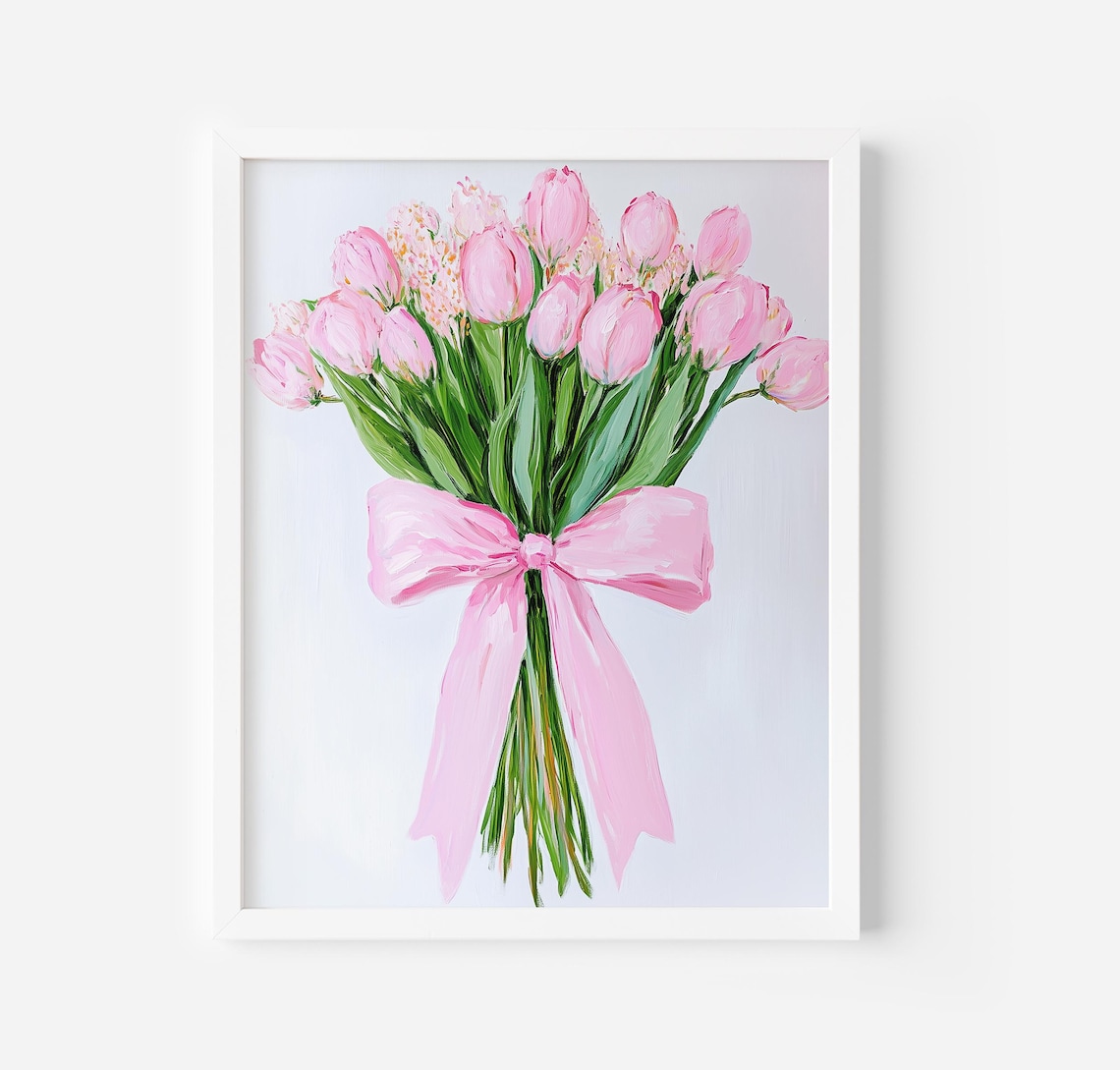 Tulip Flower Bouquet Art Print, Coquette Boho
