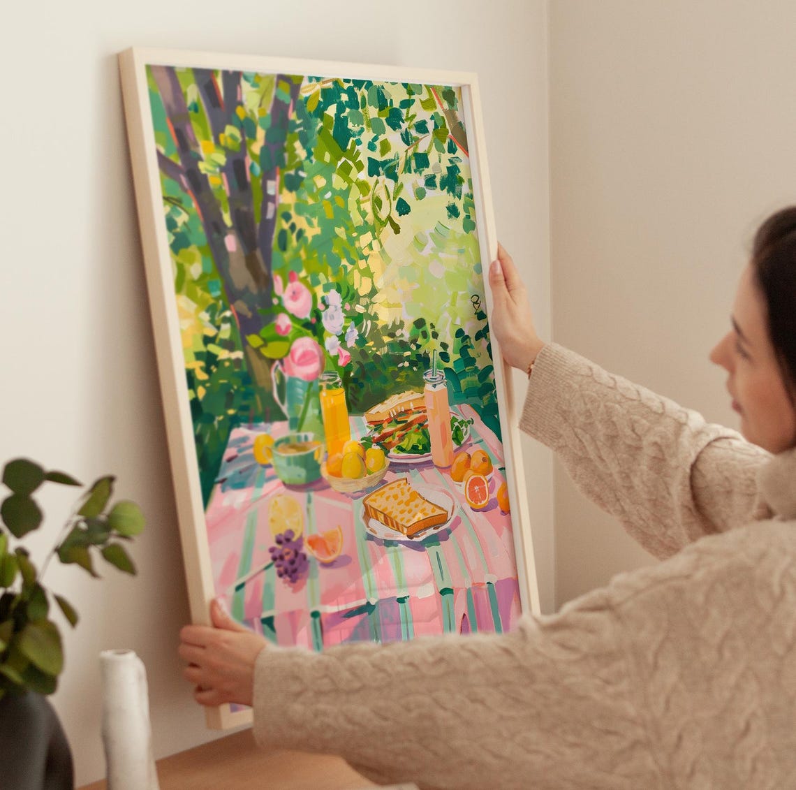Summer Breakfast Picnic Under Trees Brunch Table Painting Poster - Image 3