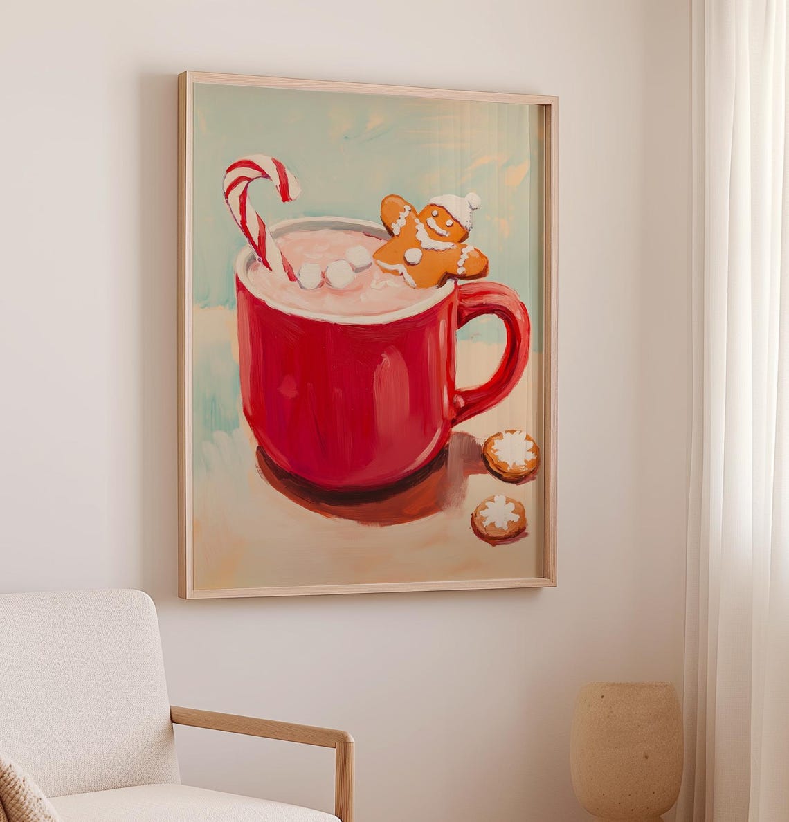Cozy Red Mug Hot Chocolate Gingerbread Candy Cane Christmas Poster - Image 2