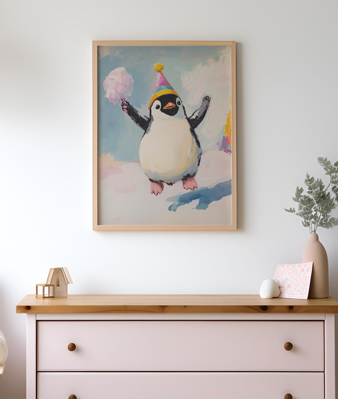 Happy Birthday Penguin With Party Hat And Cotton Candy Poster - Image 2