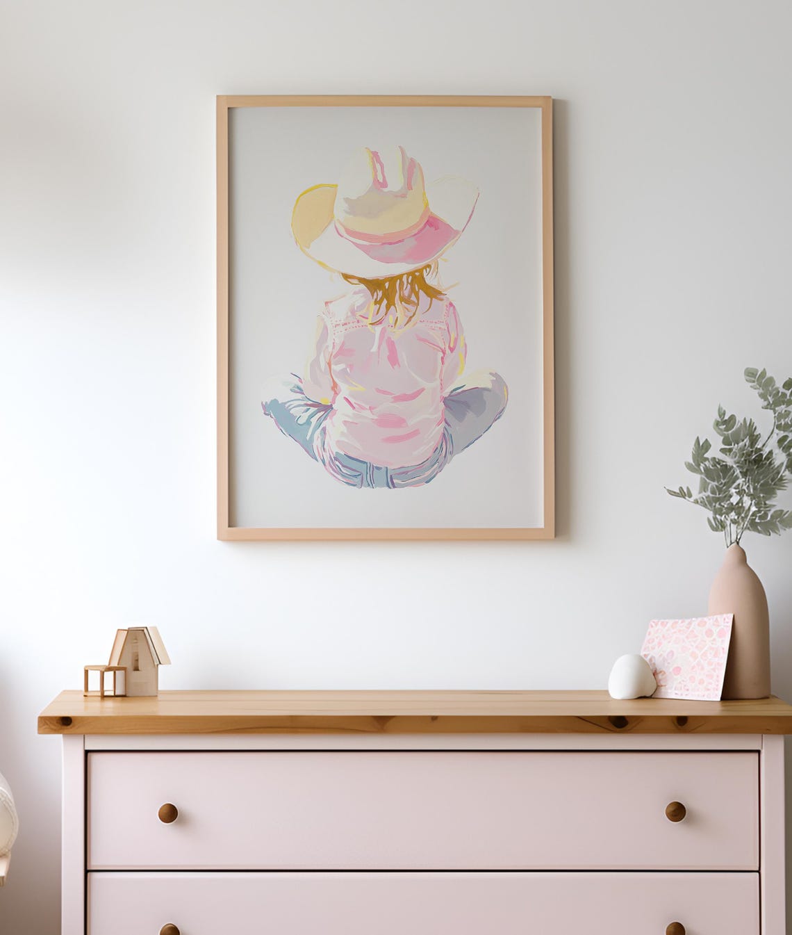 Cowgirl Painting Girl Wearing Cowgirl Hat Print Western Wall Art Girly Farmhouse Decor Western Nursery Decor Pink Cowgirl Art - Image 3