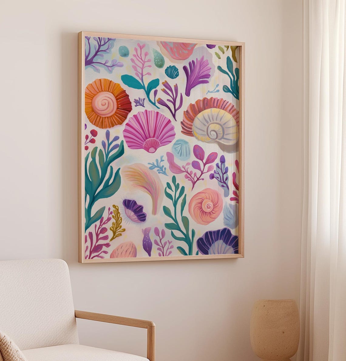Colorful Seashells And Coral Under The Sea Pattern Beach Poster - Image 2