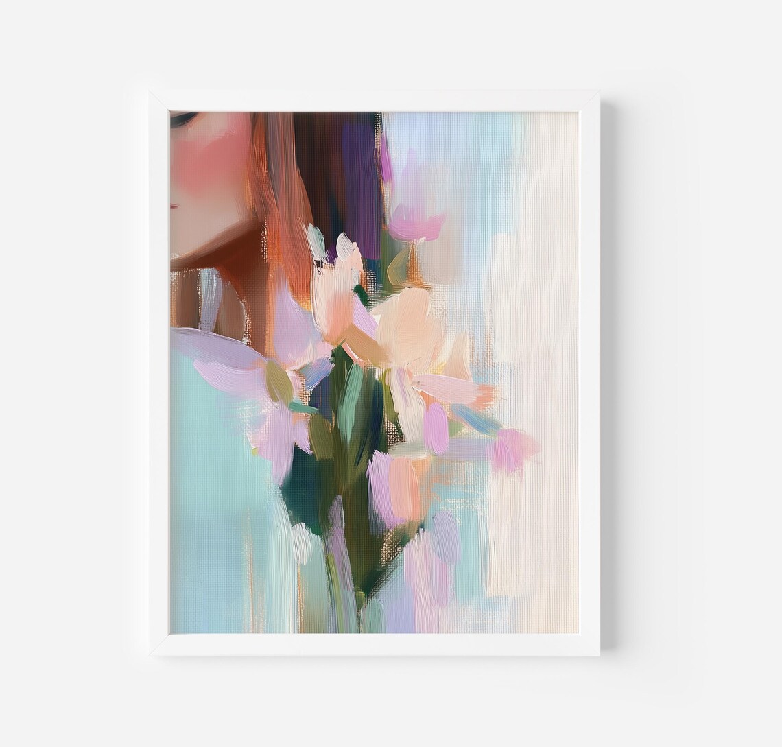 Woman Profile With Flowers Abstract Pastel Face Painting Poster