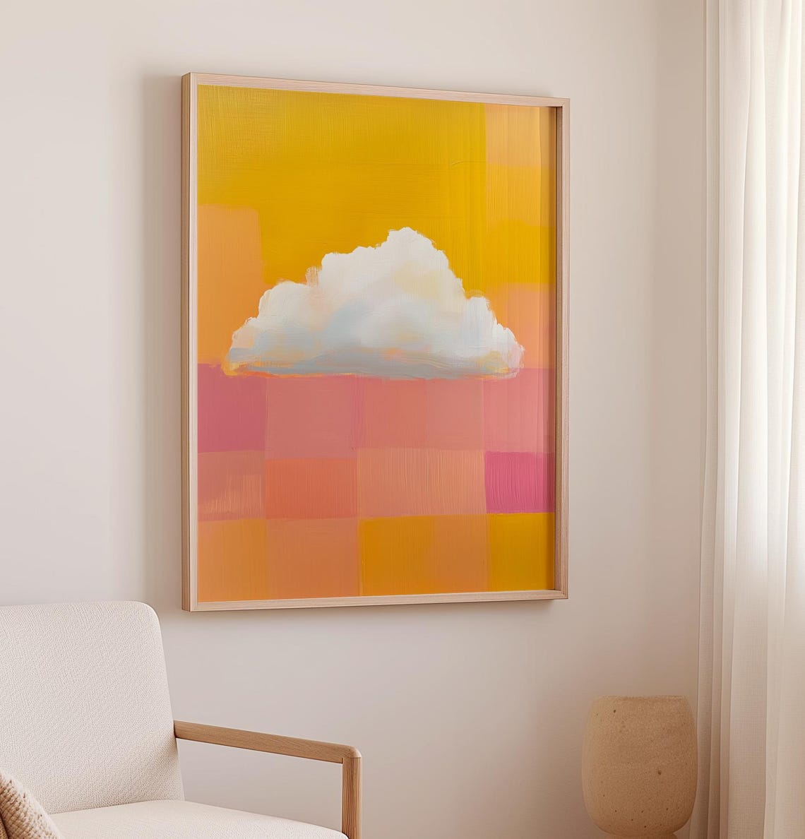 Soft Fluffy White Cloud On Warm Color Block Abstract Sky Poster - Image 2