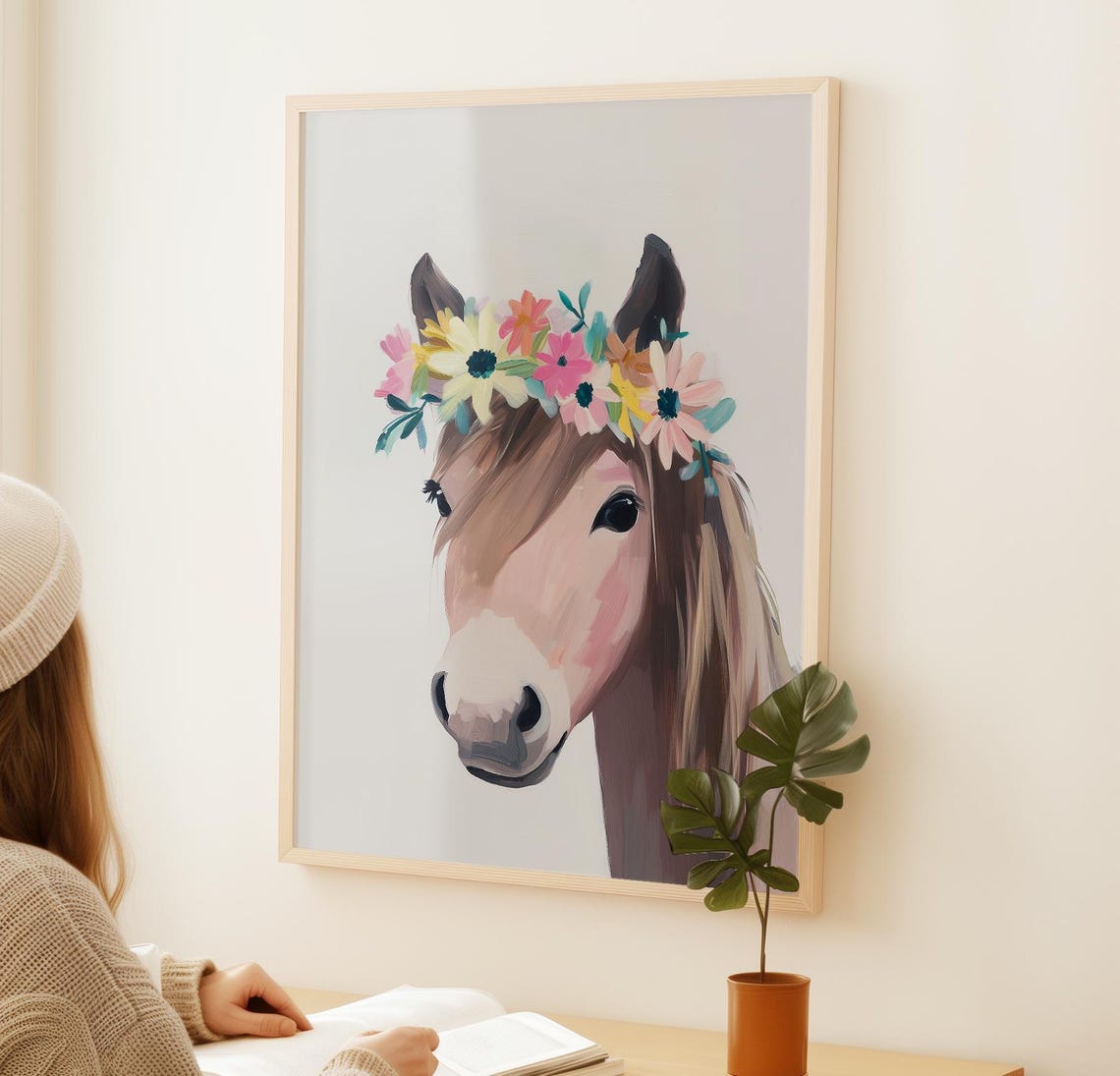 Baby Horse Art Print Floral Crown Animal Art Farm Animal Foal Print Girls Room Poster Flower Horse - Image 2