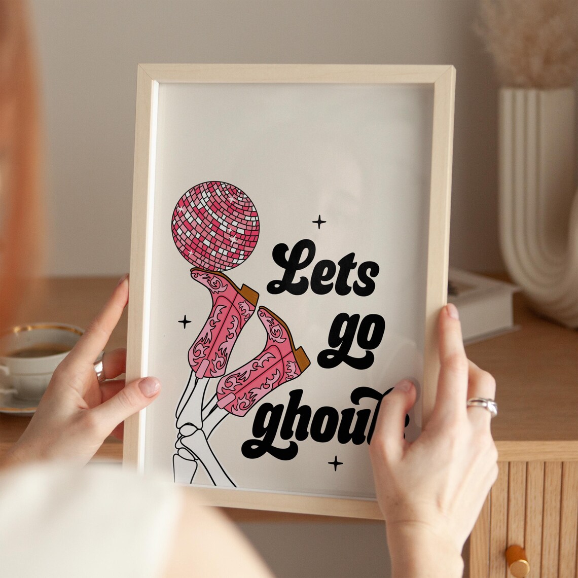 Lets Go Ghouls Disco Cowboy Boots Skeleton Retro Halloween Poster - Image 3