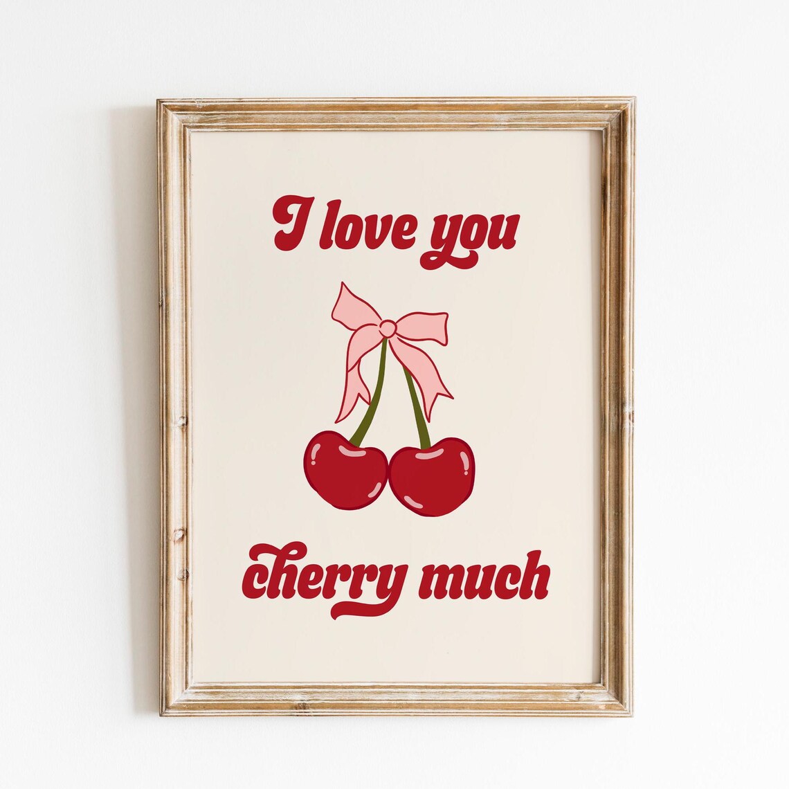 I Love You Cherry Much Retro Cherries Bow Valentine Quote Poster