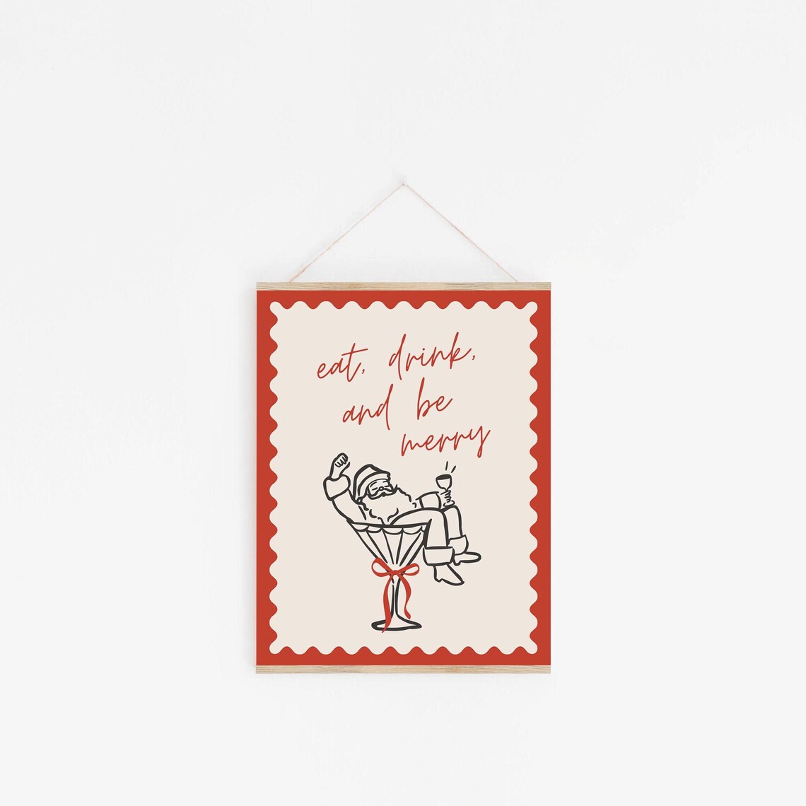 Eat Drink and Be Merry Santa Martini Glass Christmas Cocktail Poster - Image 2