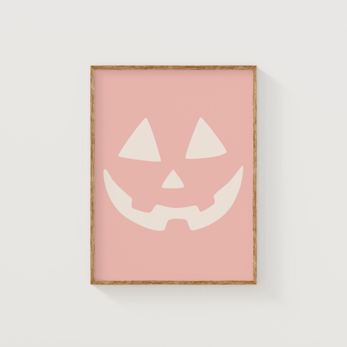 Cream Jack O Lantern Face Minimalist Pink Halloween Pumpkin Art Poster - Image 2