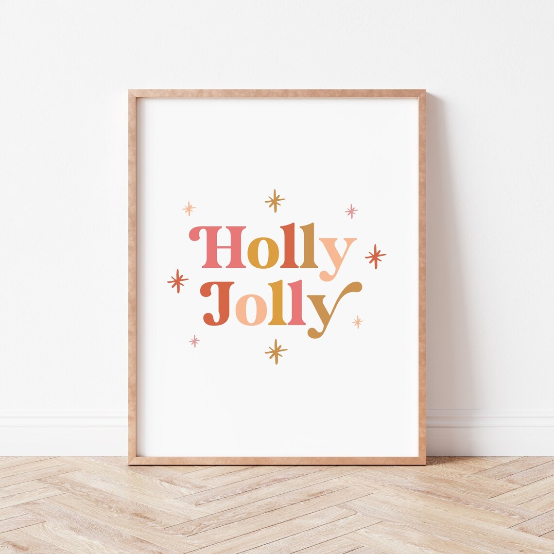 Holly Jolly Boho Christmas Print Pink Gold Typography Holiday Wall Decor - Image 4