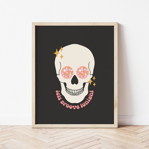 Lets Groove Tonight Skull with Disco Ball Eyes Halloween Poster