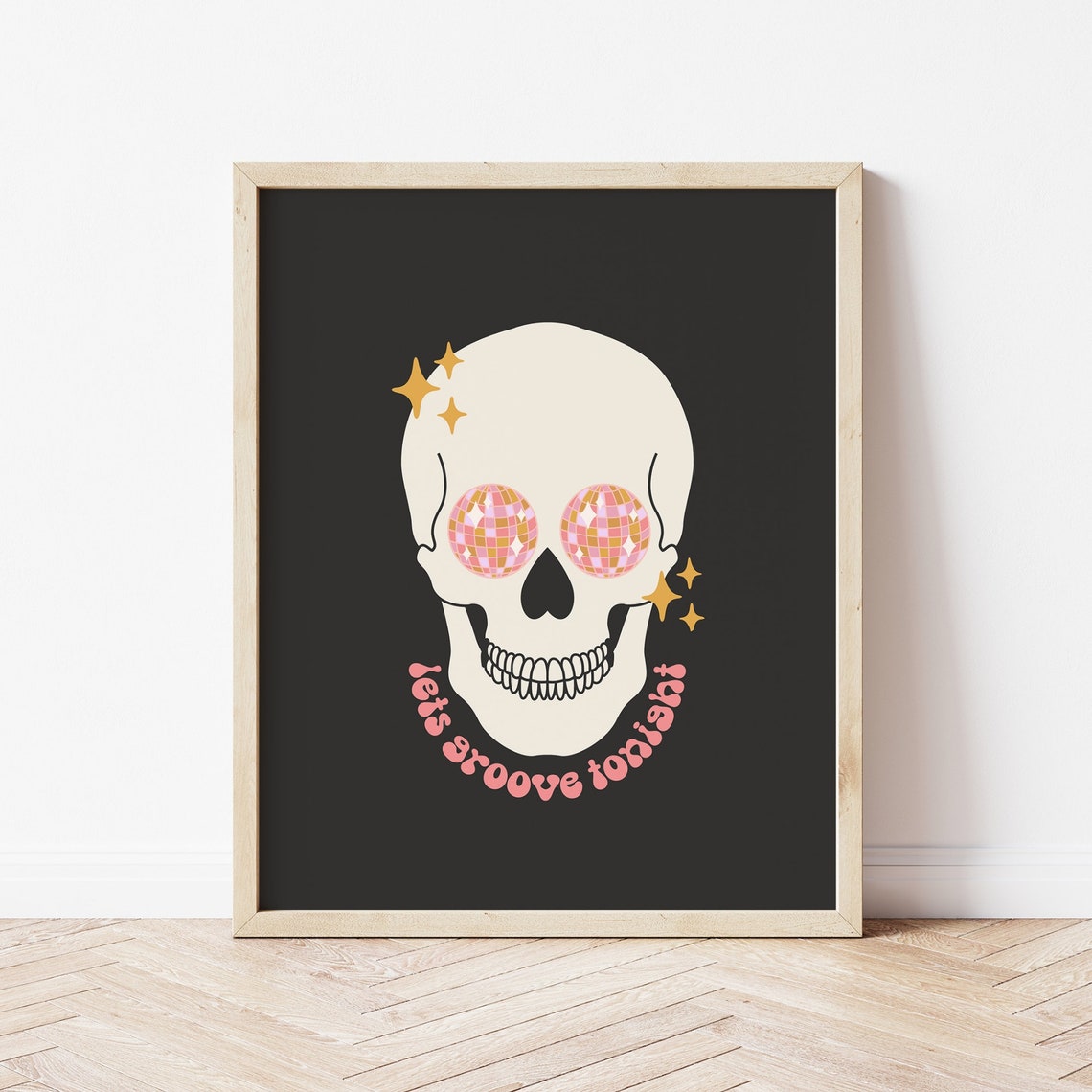 Lets Groove Tonight Skull with Disco Ball Eyes Halloween Poster