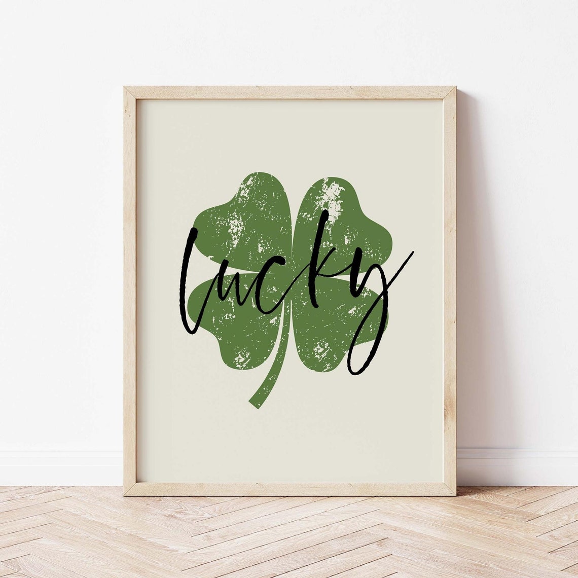 Lucky Shamrock Distressed Green Clover Script Saint Patrick Poster