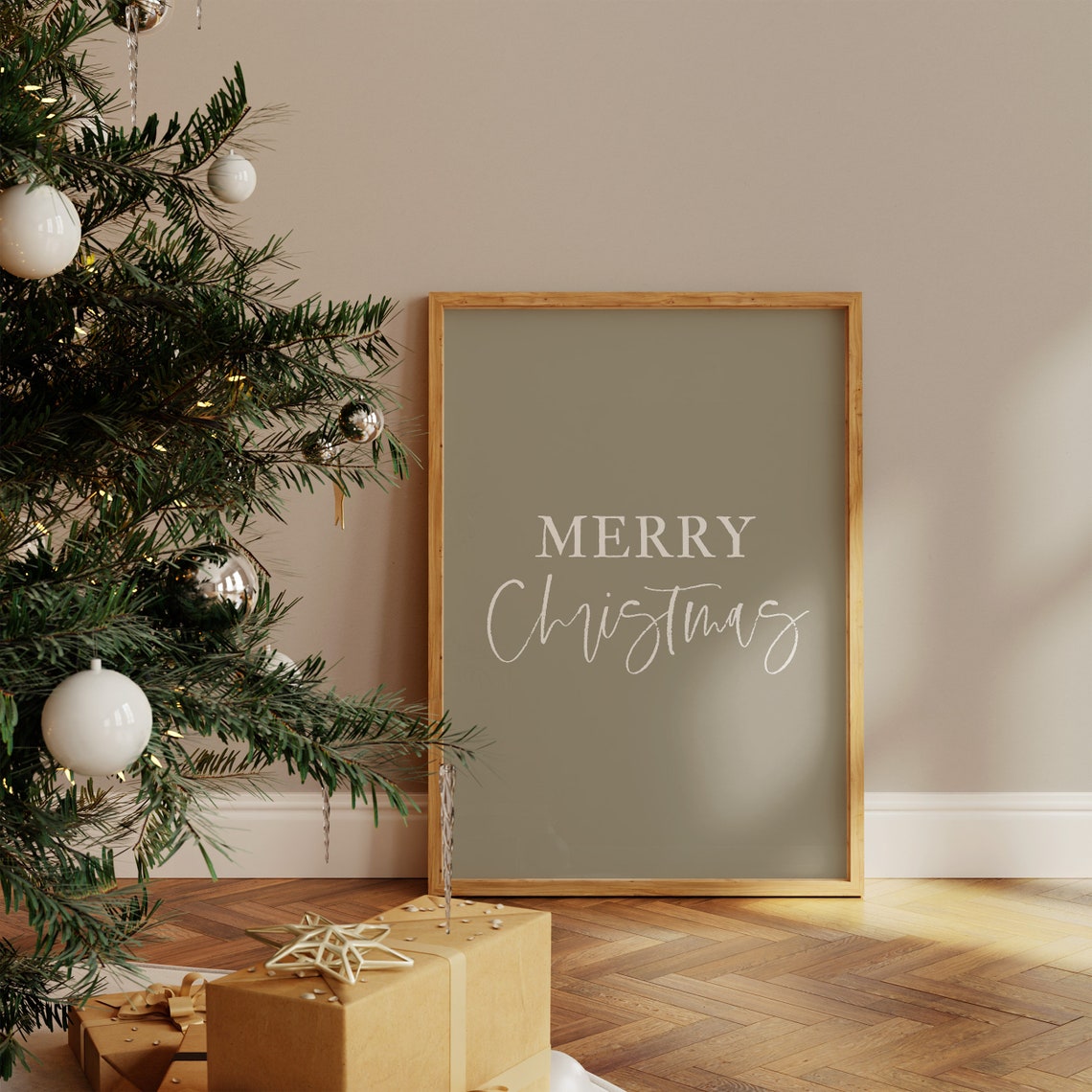 Merry Christmas Script Sage Green Modern Holiday Typography Poster - Image 2