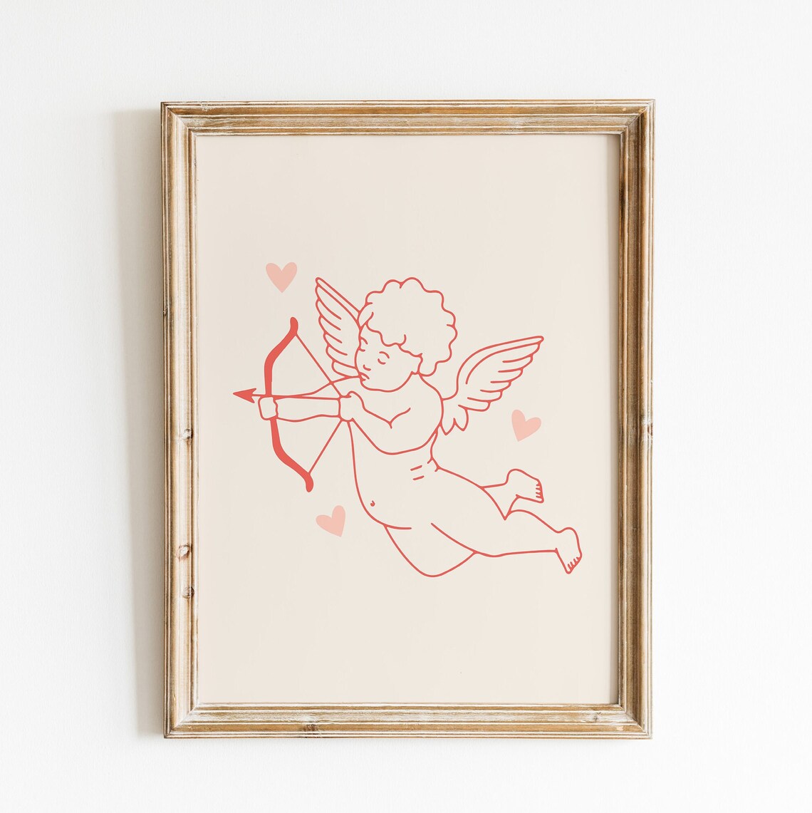 Cupid with Bow and Arrow Line Art Retro Valentine Cherub Poster