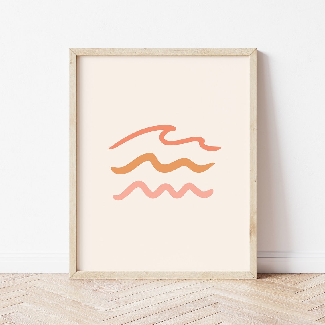Three Coral Wavy Lines Abstract Minimalist Ocean Wave Line Art Poster