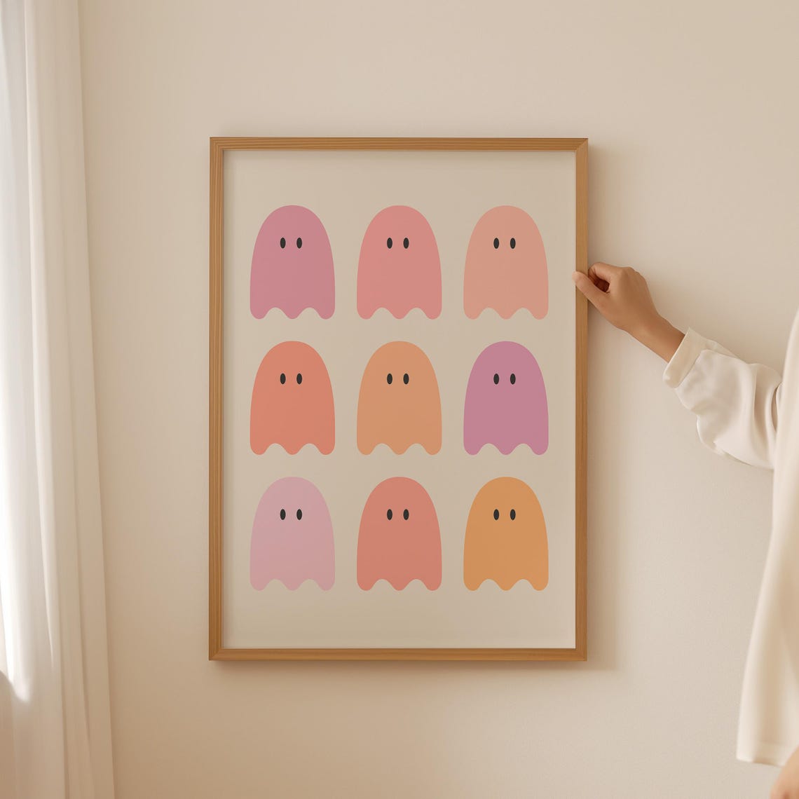 Nine Cute Pastel Ghosts Grid Pattern Minimal Halloween Poster - Image 2