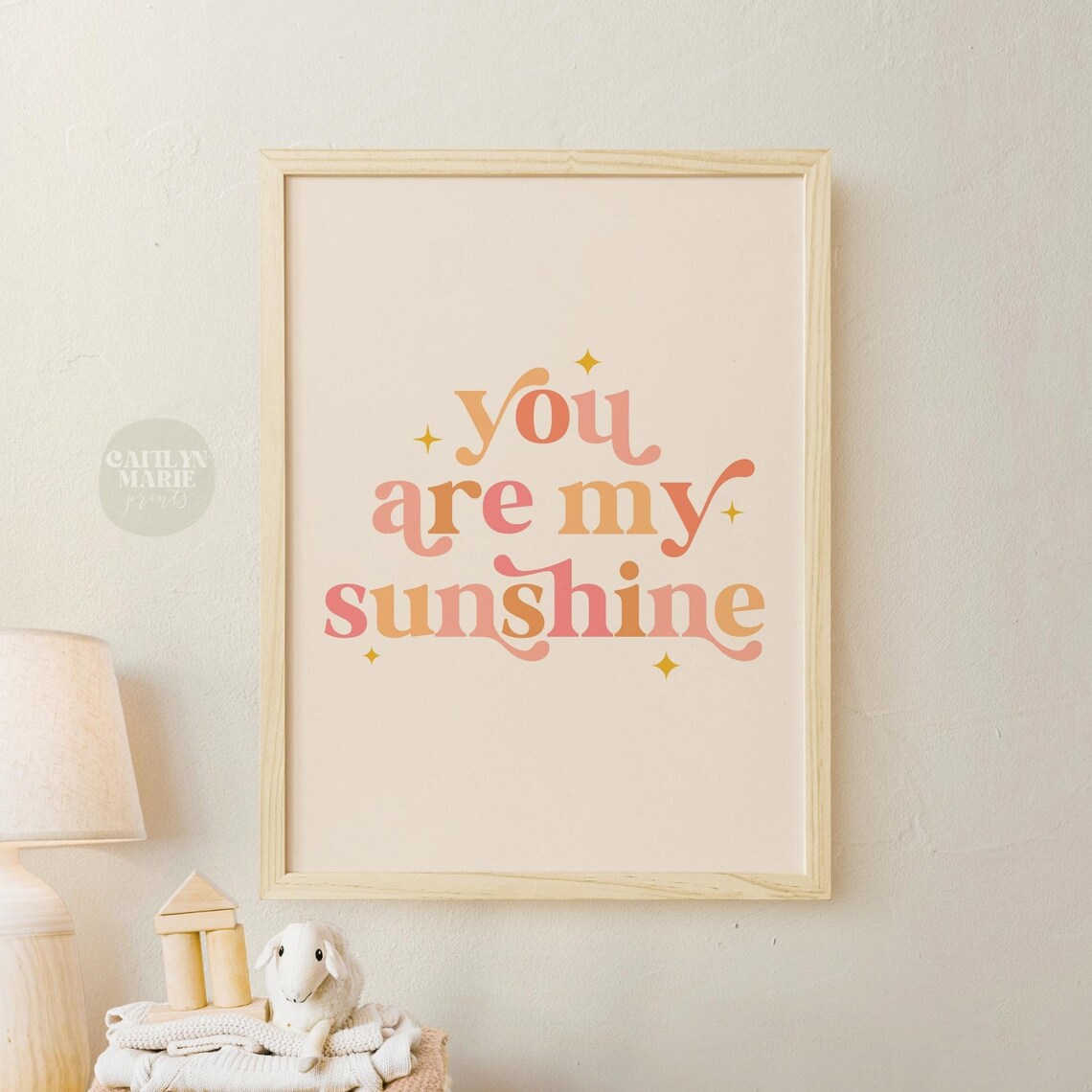 You Are My Sunshine Pink Orange Retro Script Nursery Quote Poster - Image 3