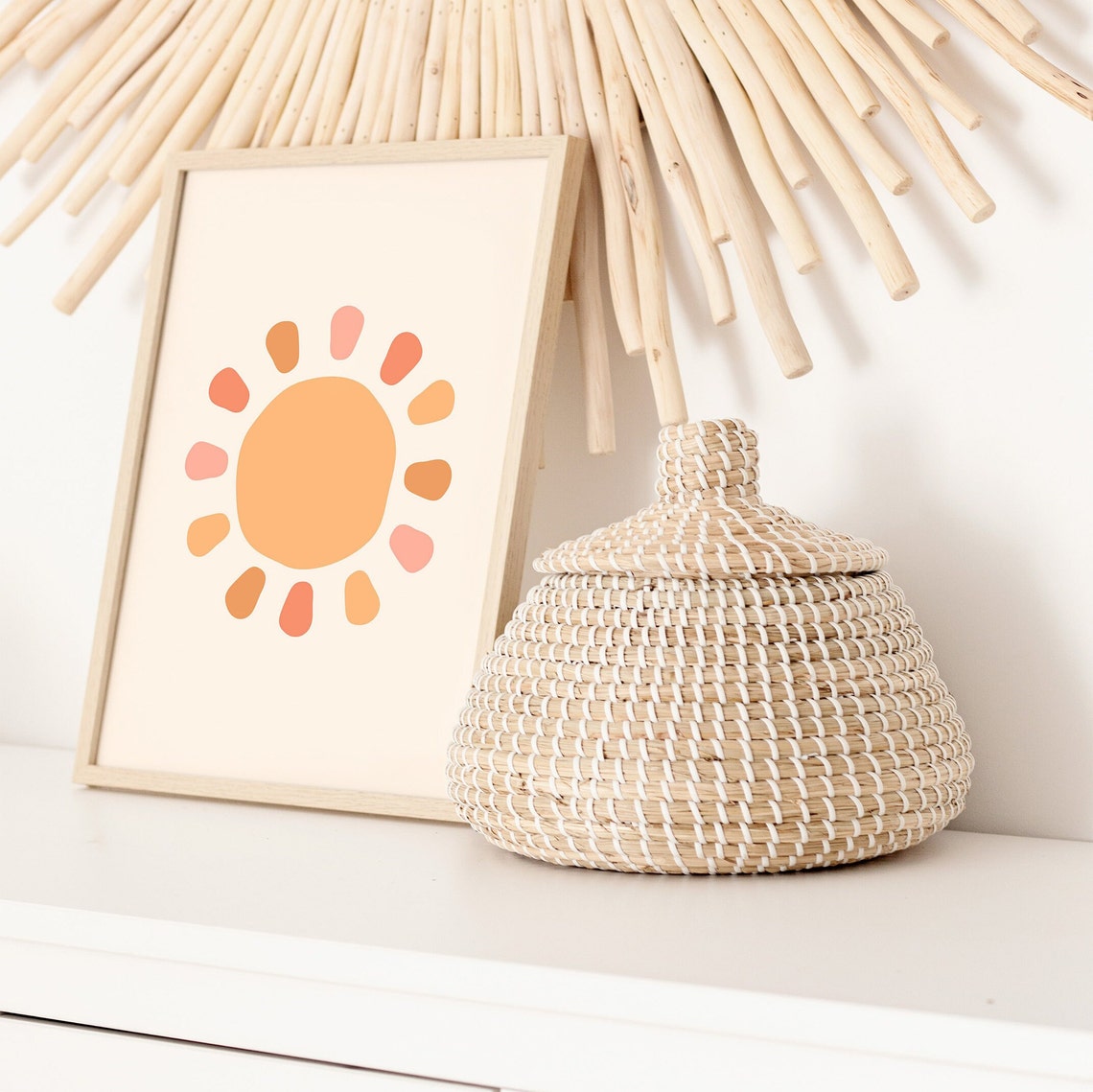 Peach Sun Dotted Rays Stylized Sunshine Boho Minimalist Nursery Poster - Image 3