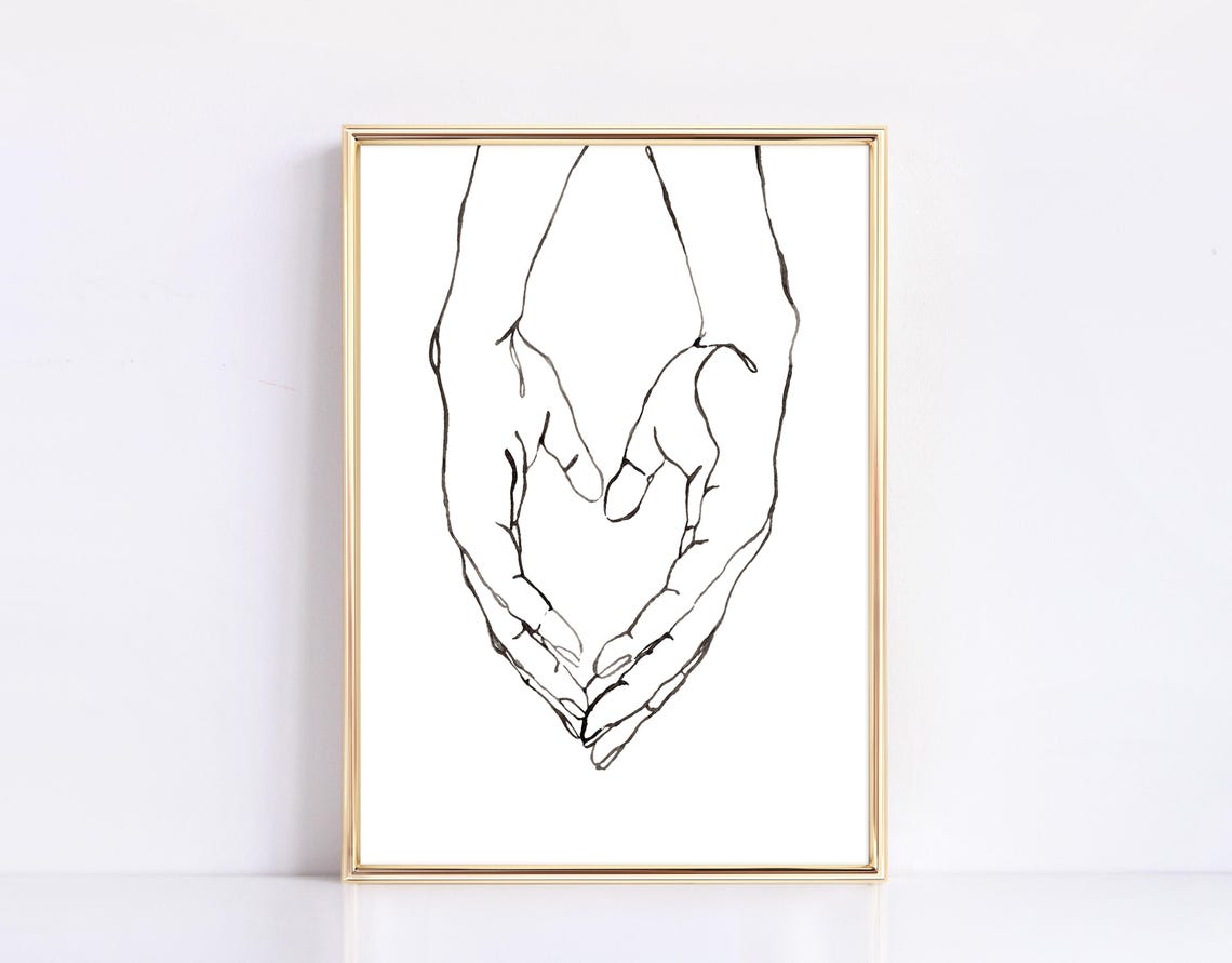 Couple Hands Forming Heart Minimalist Line Art Valentine Poster