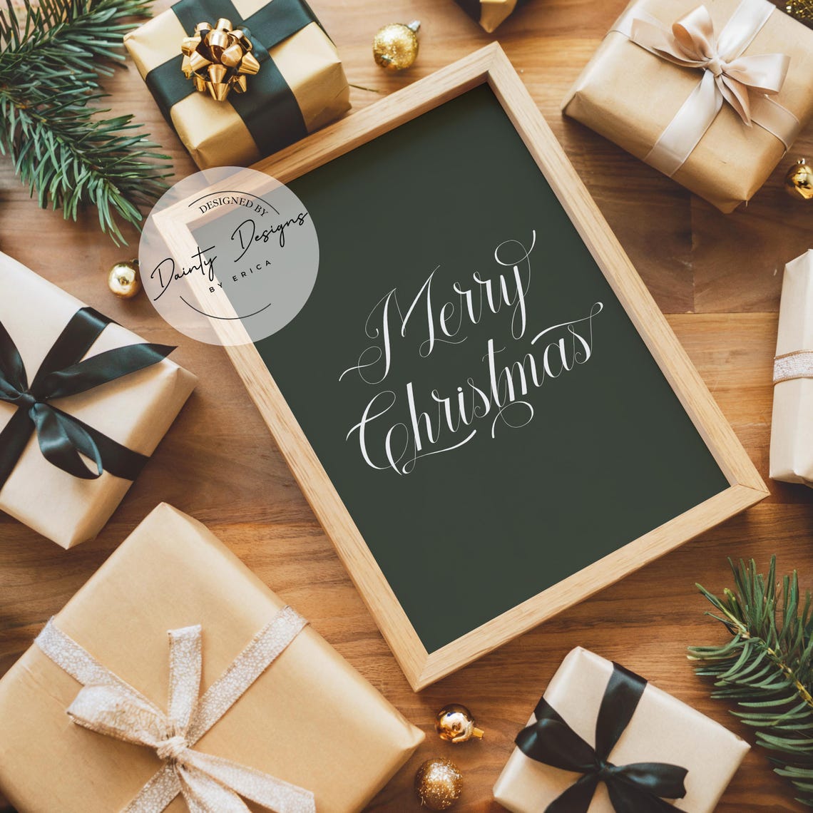 Merry Christmas Script Dark Green Elegant Holiday Decor Poster - Image 4