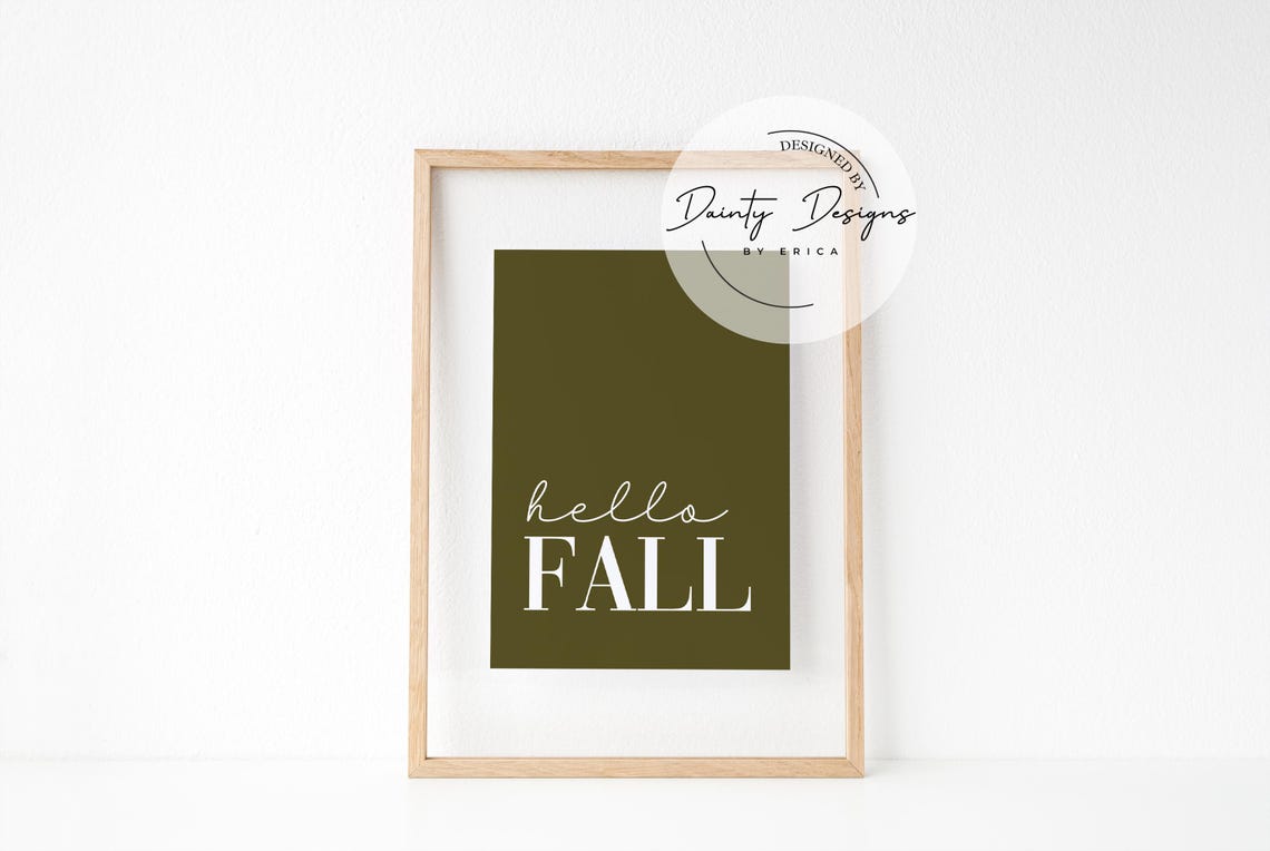 Hello Fall Sign Poster Sage Green Minimalist Autumn Wall Decor - Image 2