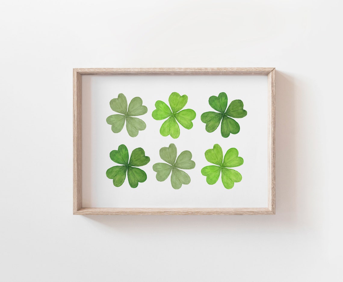 Watercolor Shamrocks Set of Six Lucky Clover St Patricks Poster - Image 2