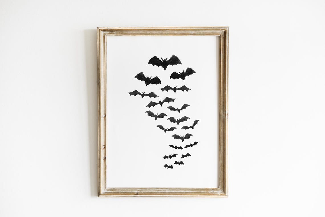Flying Bats Halloween Poster Minimalist Spooky Black Bat Silhouettes