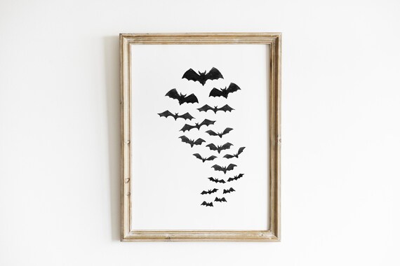 Flying Bats Halloween Poster Minimalist Spooky Black Bat Silhouettes