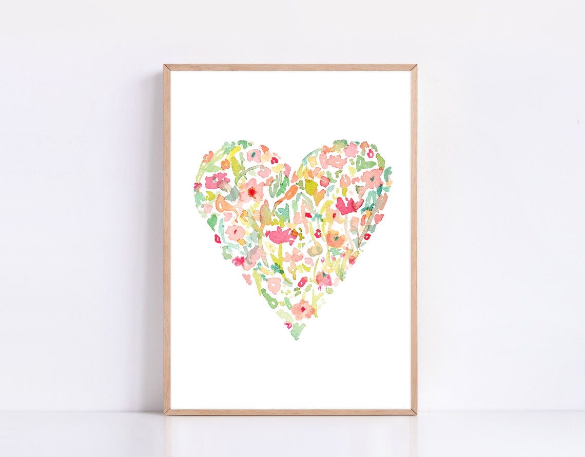 Valentines Day Wall Art Heart Print Floral Watercolor Heart Print Floral Heart Print Farmhouse Heart Print Pink Heart Print - Image 2