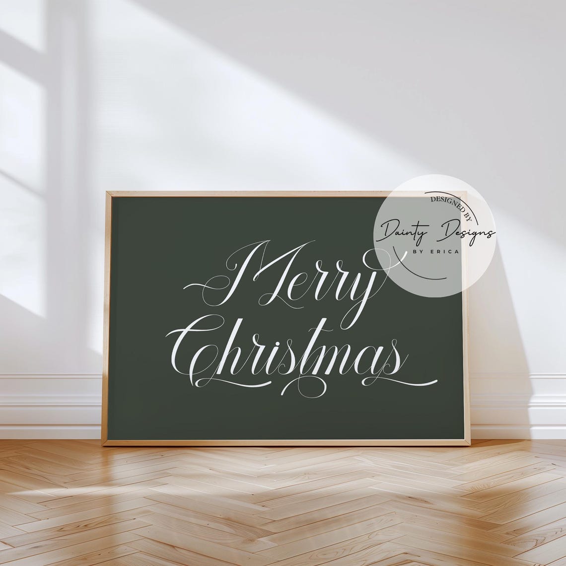 Merry Christmas Calligraphy Script Dark Green Beautiful Poster - Image 2