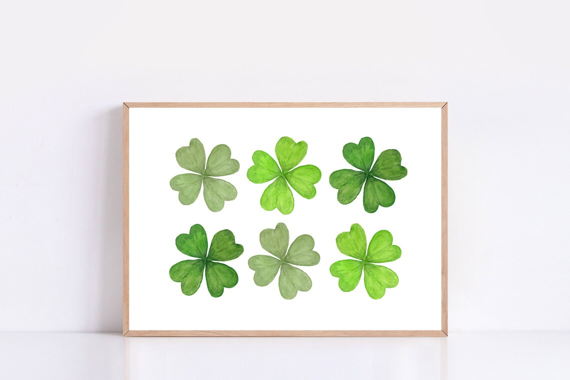 Watercolor Shamrocks Set of Six Lucky Clover St Patricks Poster - Image 4