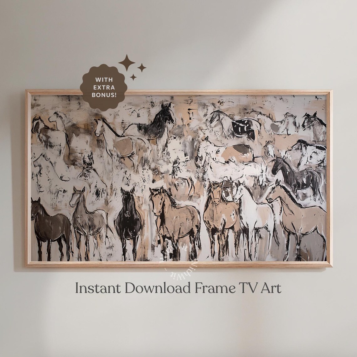 Western Landscape Painting Frame Tv Art Herd Of Horses Tv Picture Frame Ranch Tv Painting Rustic Farmhouse Wall Art