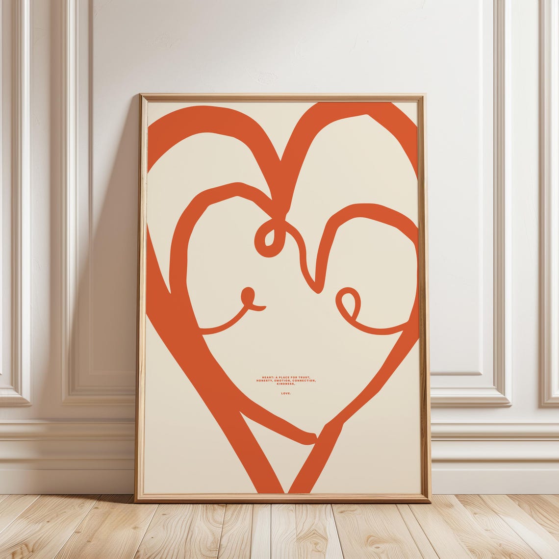 Minimalist Red Line Heart Continuous Drawing Modern Love Art Poster