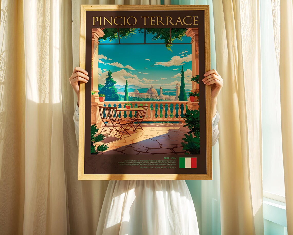 Pincio Terrace Rome Italy Villa Borghese View Vintage Travel Poster - Image 8