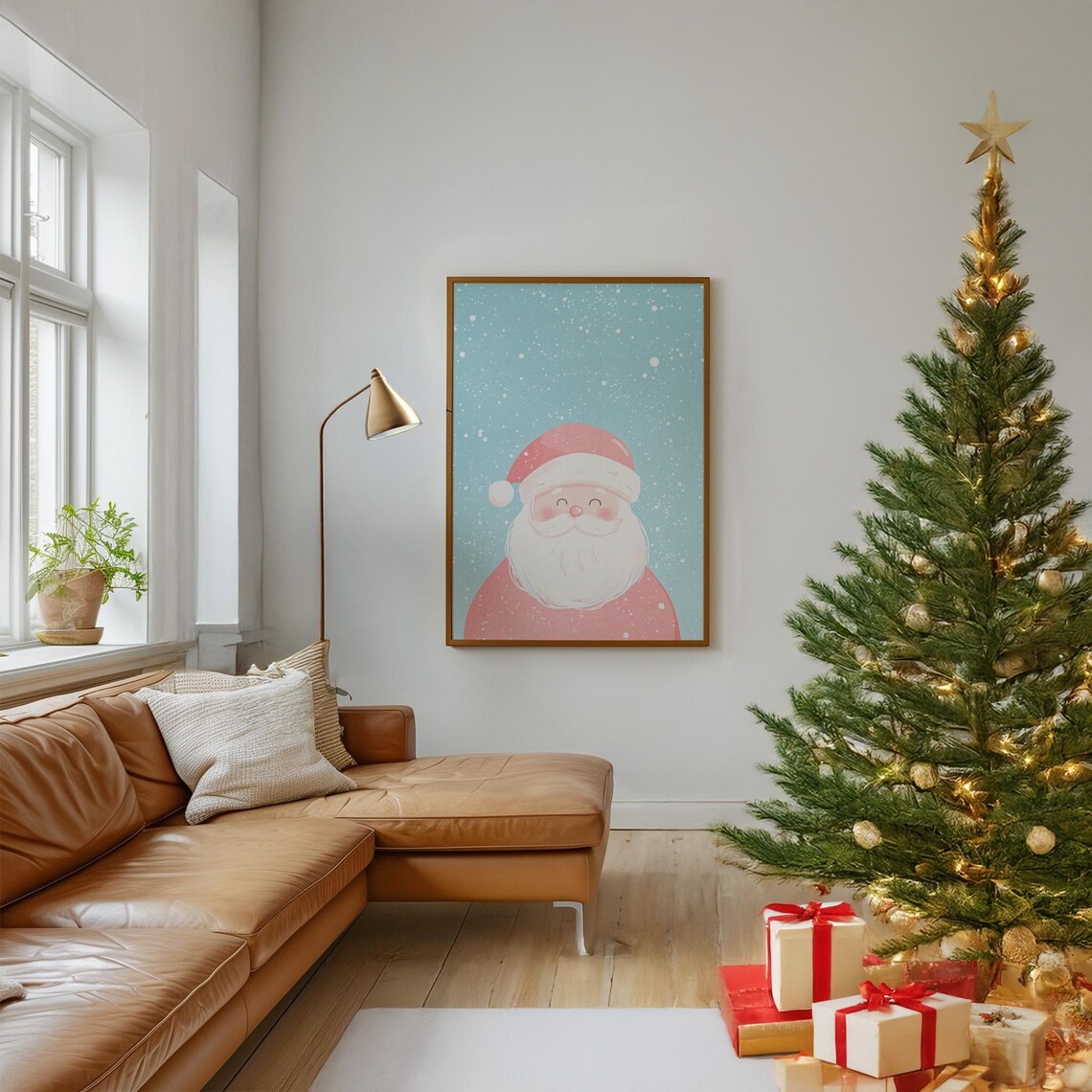 Cute Pastel Santa Claus Smiling in a Snowy Winter Wonderland Poster - Image 3