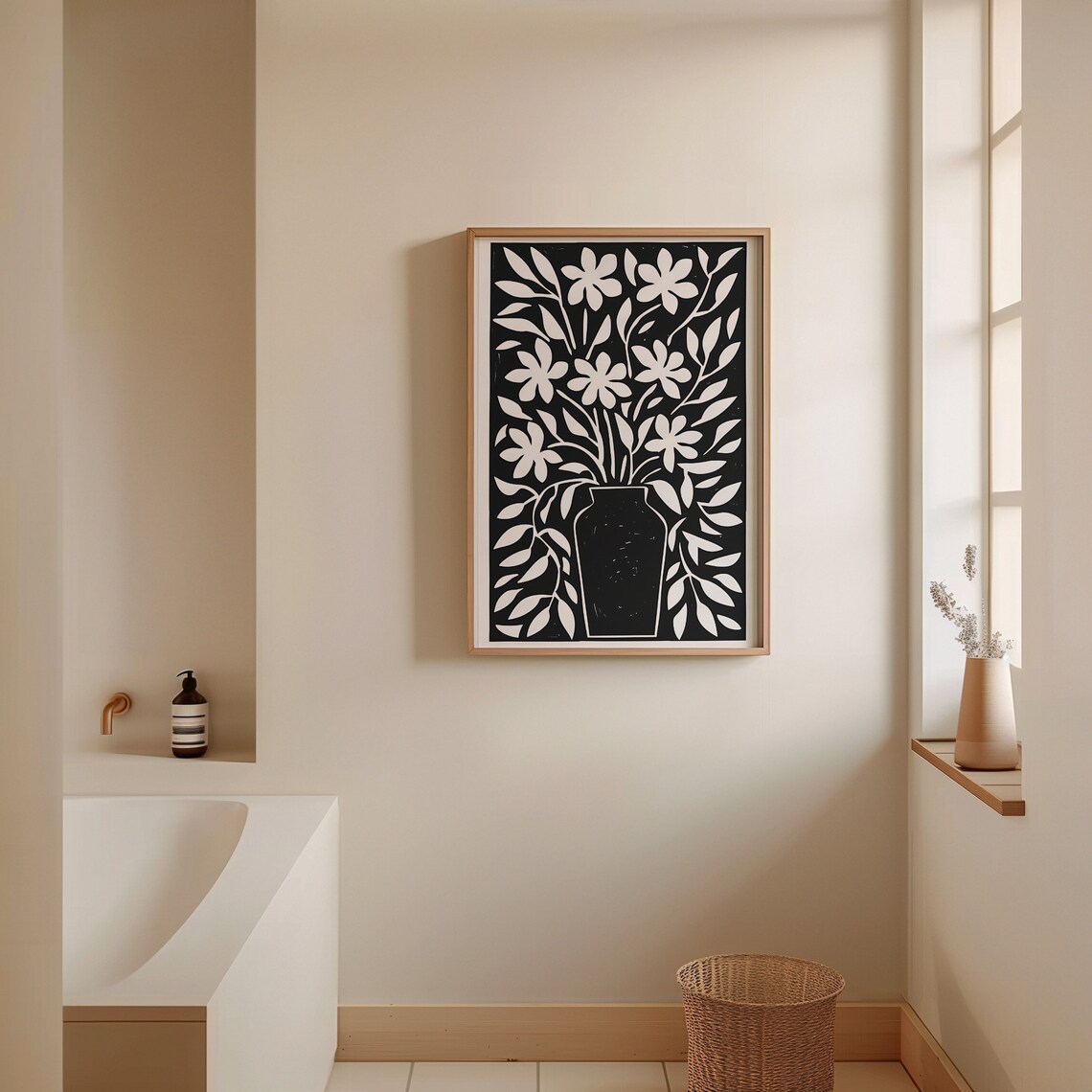 Flower Vase Black White Abstract Botanical Art Print - Image 4