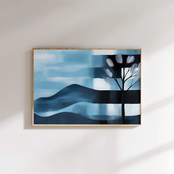 Modern Abstract Landscape, Minimalist Mountain Silhouette
