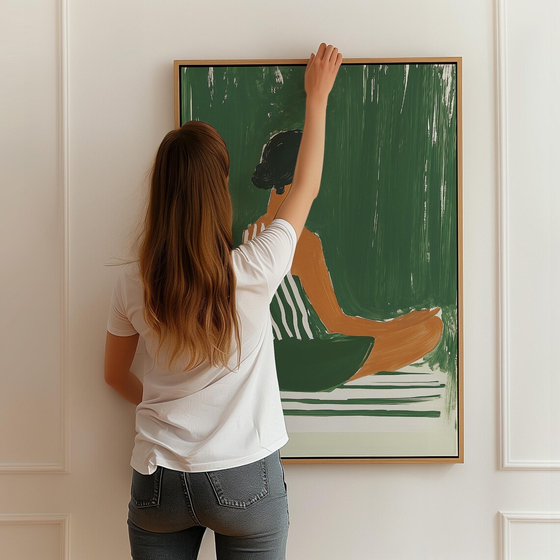 Green Minimalist Yoga Print, Meditating Woman - Image 5
