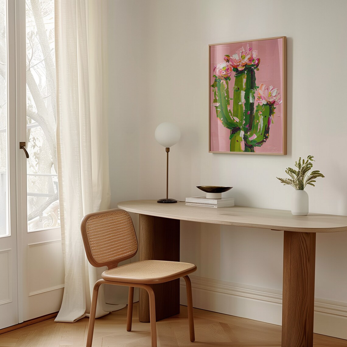 Pink Cactus Cowgirl Abstract Oil Painting Art Print - Image 2