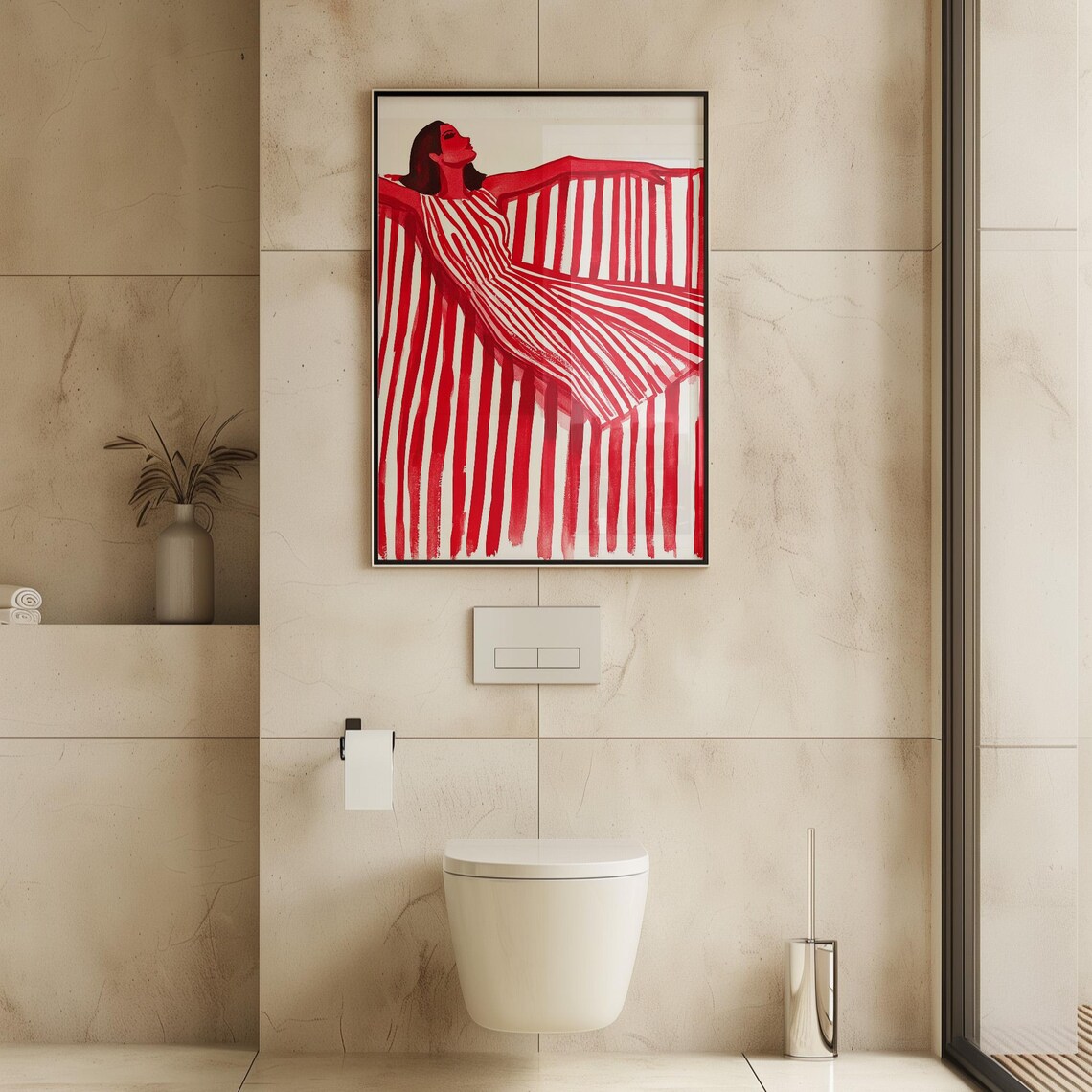 Woman with Outstretched Arms in Red Stripes Dynamic Art Poster - Image 4
